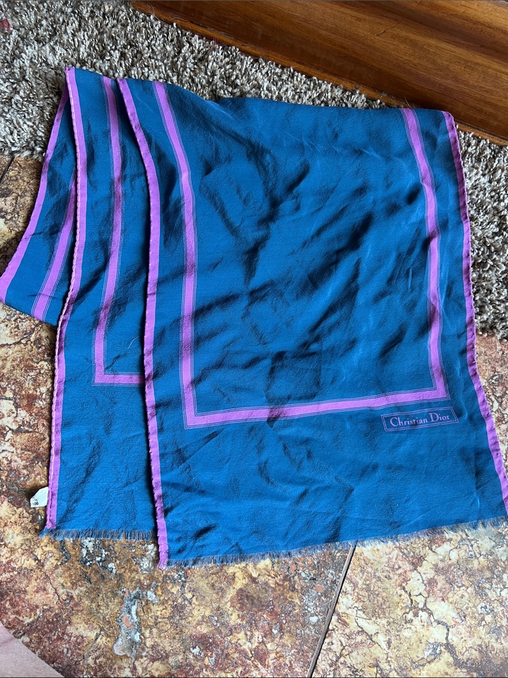 Christian Dior Blue & Pinkish Silk Scarf 100% silk Italy 11x53 z1